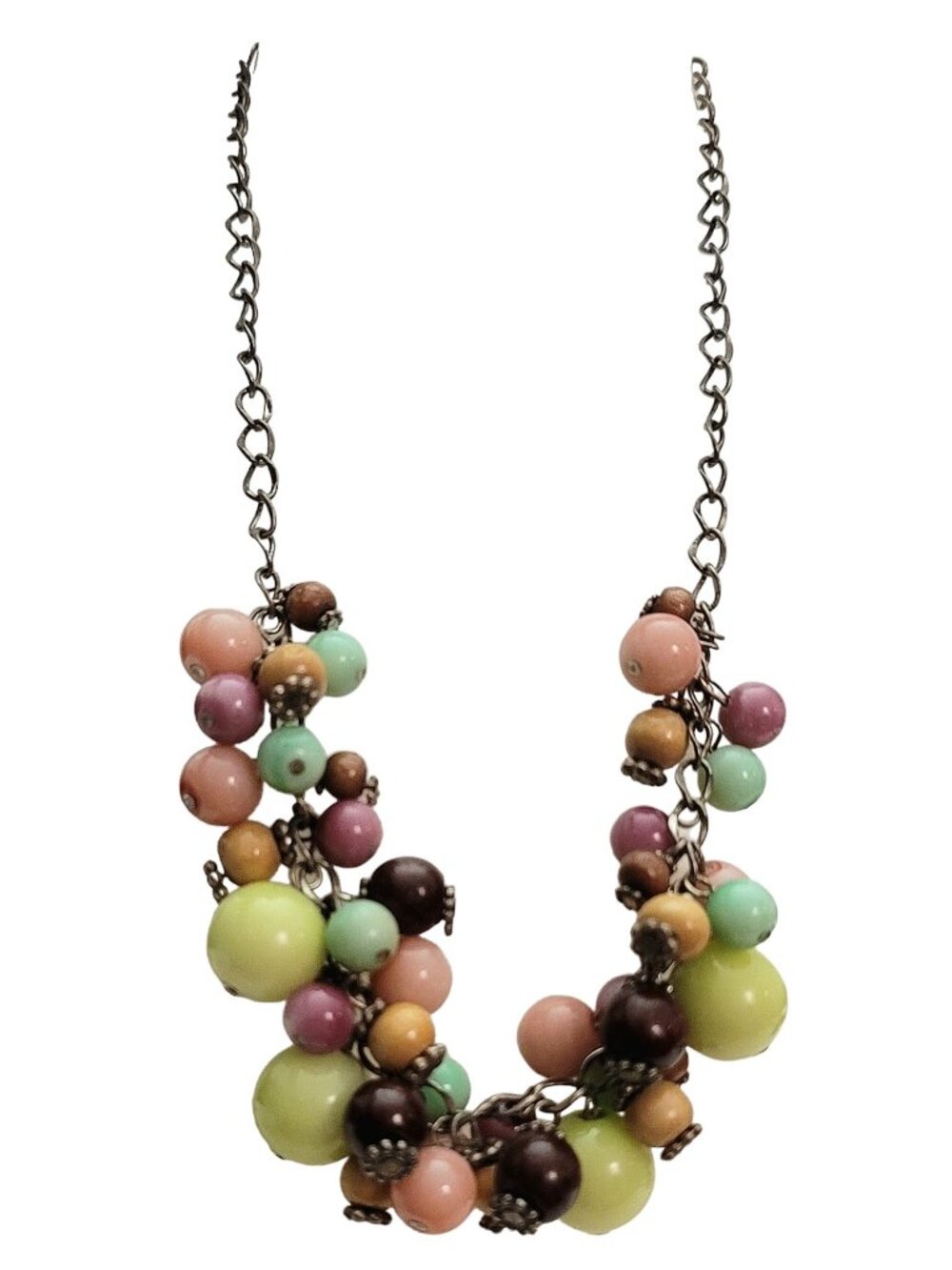 Laila Rowe Pink Green Glass Bauble, Wine Wood Bead Chain Necklace, 17.5" L E925